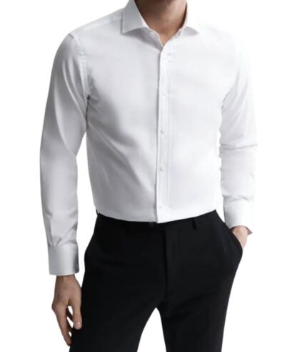 White Cutaway Collar Cotton Shirt