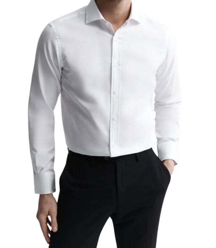 White Cutaway Collar Cotton Shirt