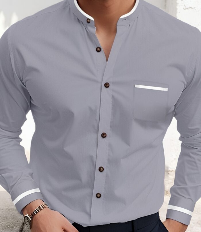 Light Grey Mandarin Collar With White Trim