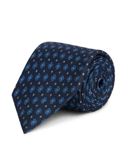 Silk tie with blue and light blue medallion pattern