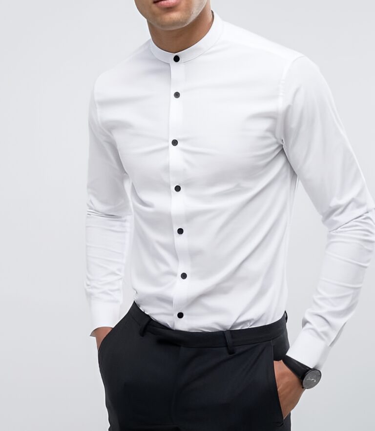 White Mandarin Collar Shirt