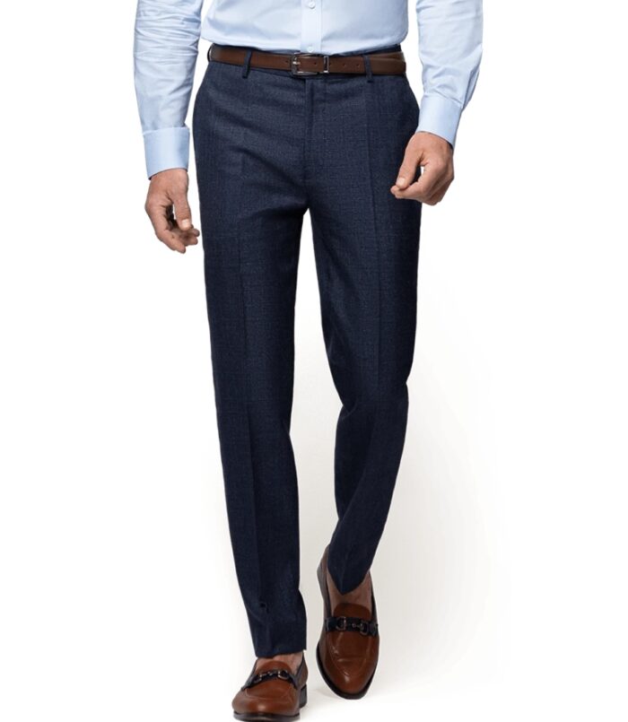 Dark Blue Windowpane Slim-Fit Trousers