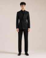 Black Micro-Dot Double-Breasted Suit - Image 2