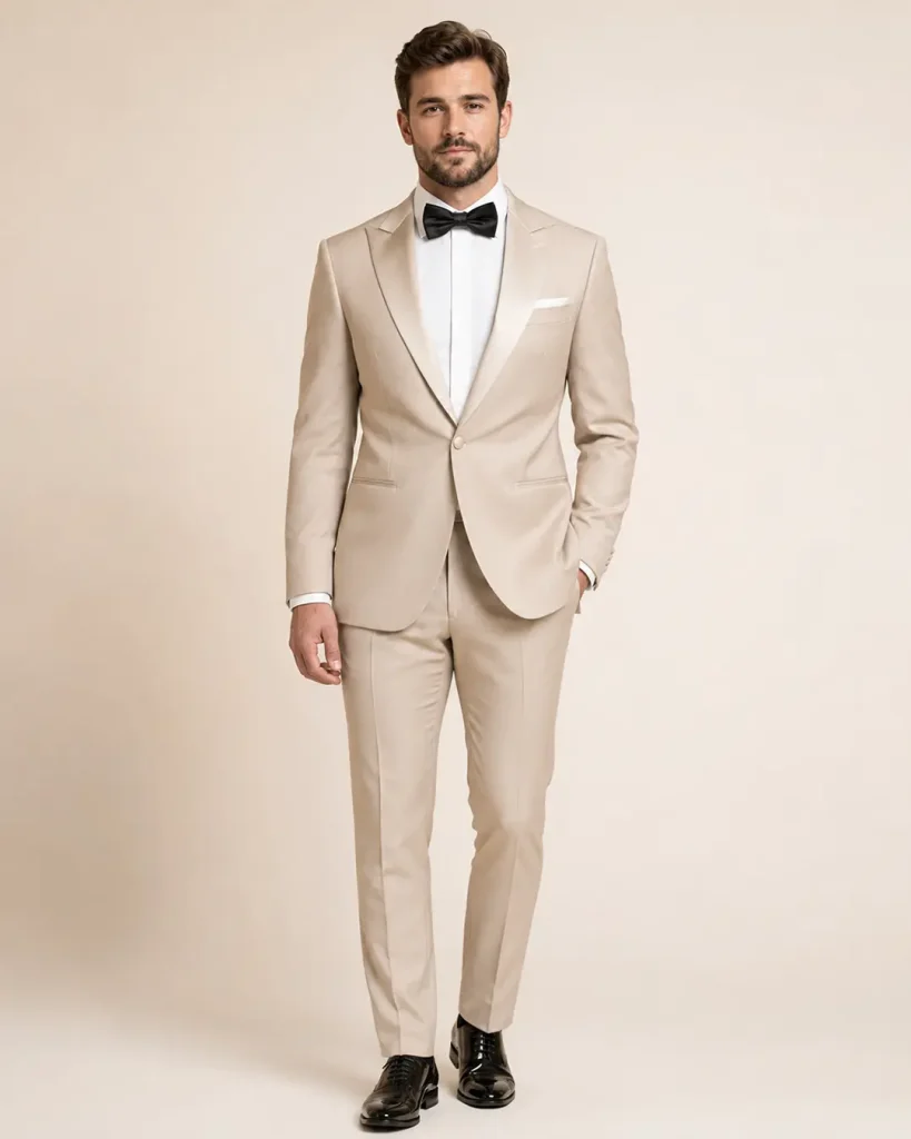 Beige Peak-Lapel Tuxedo Suit