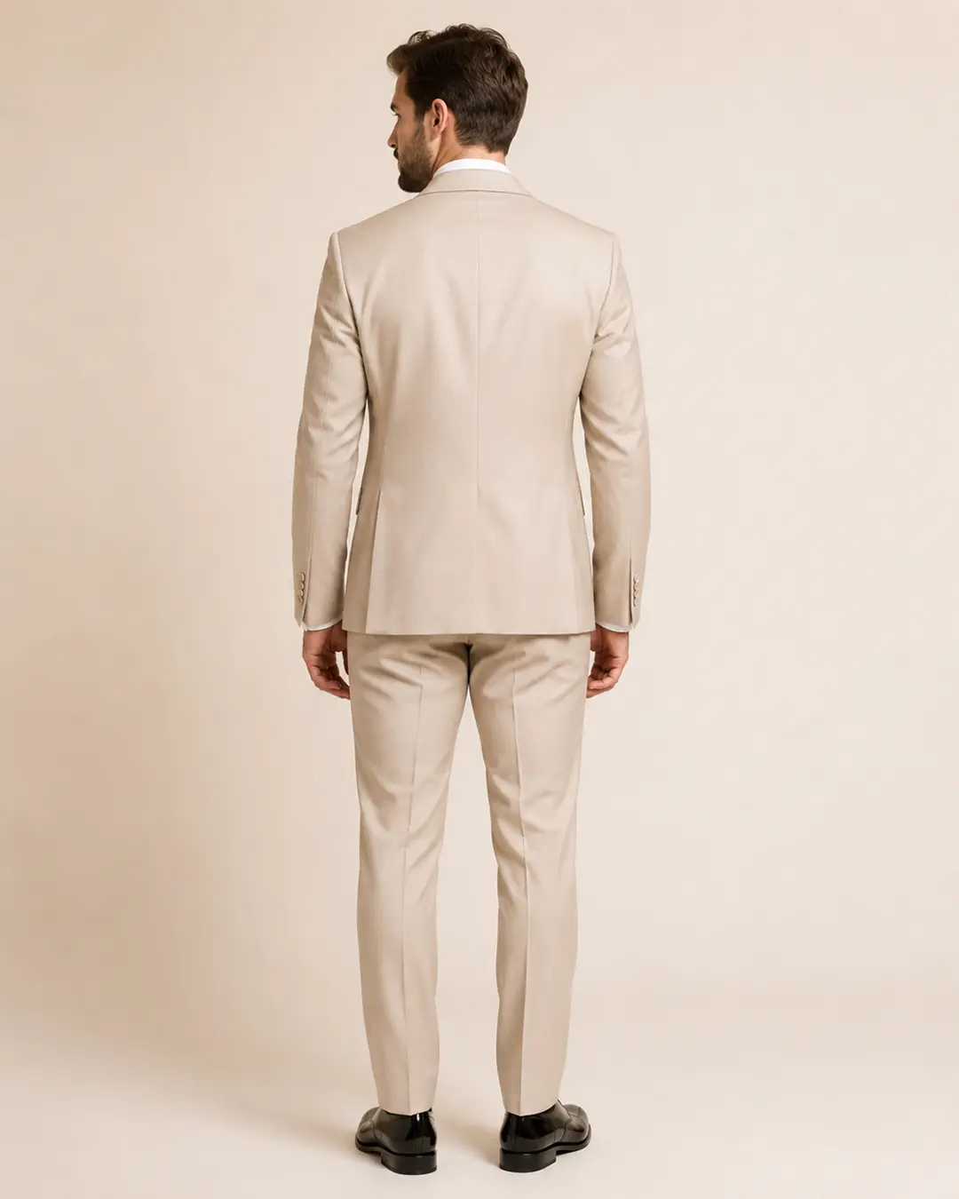 Beige Peak-Lapel Tuxedo Suit