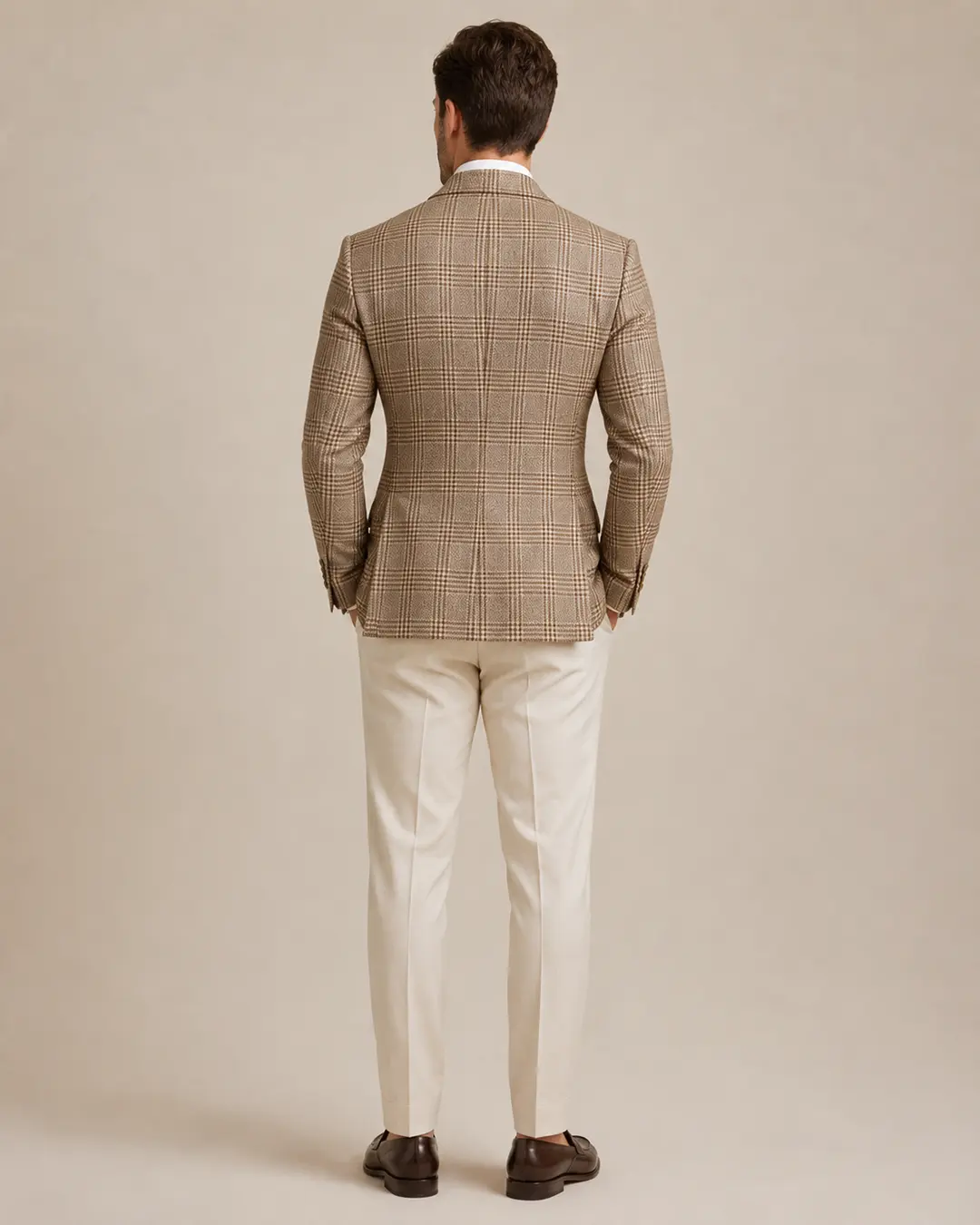 Heritage Warm Taupe Glen Plaid Double-Breasted Blazer