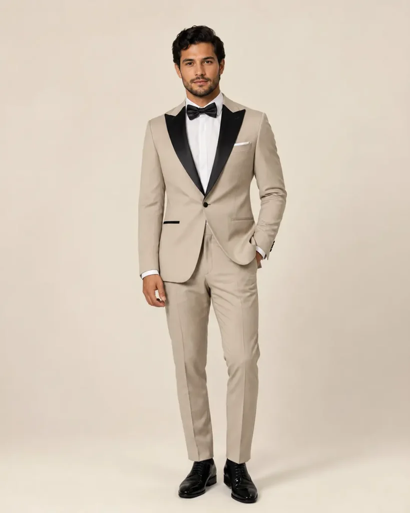 Champagne Beige Tuxedo with Black Satin Lapels