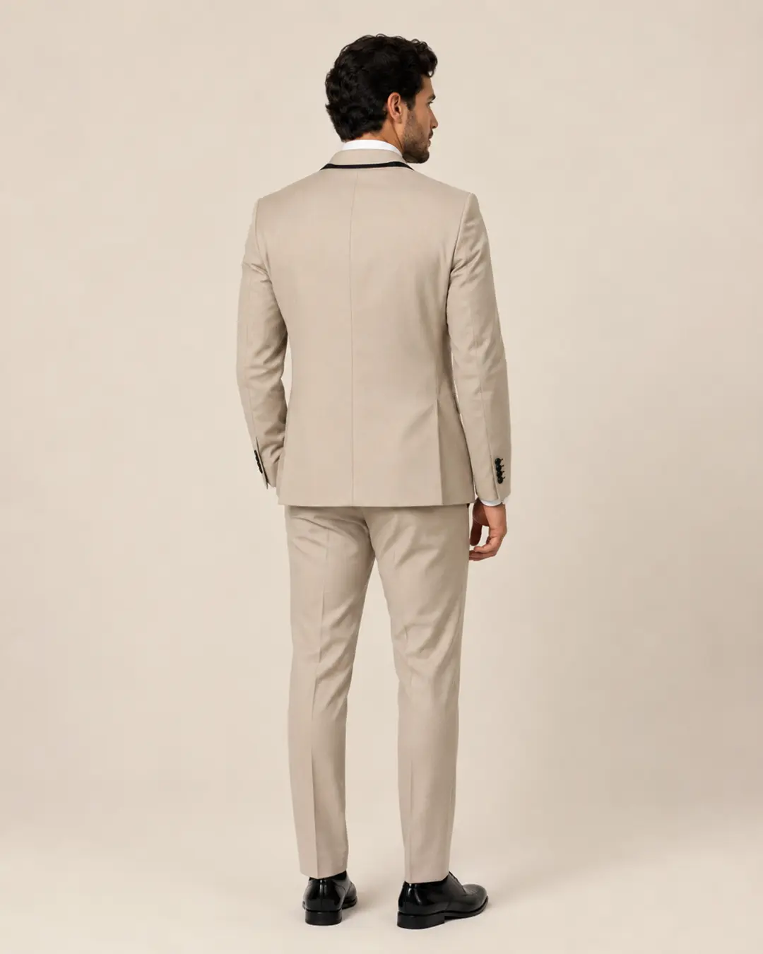 Champagne Beige Tuxedo with Black Satin Lapels