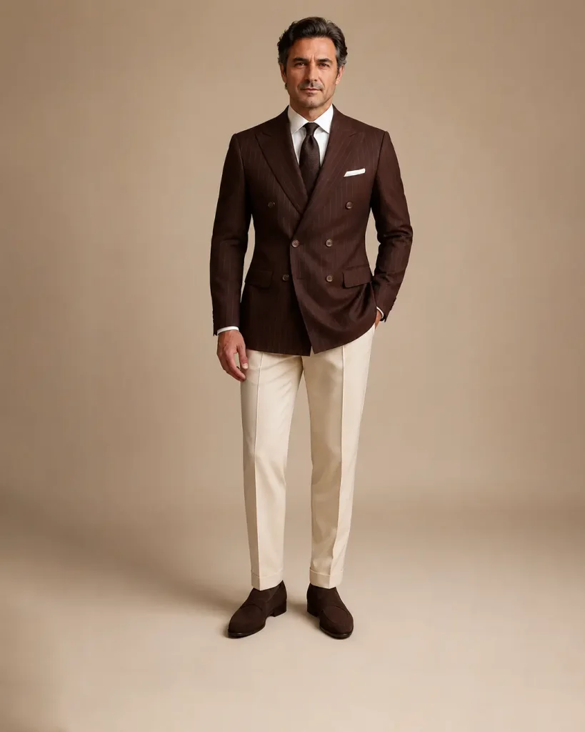 Chocolate Brown Pinstripe Double-Breasted Blazer