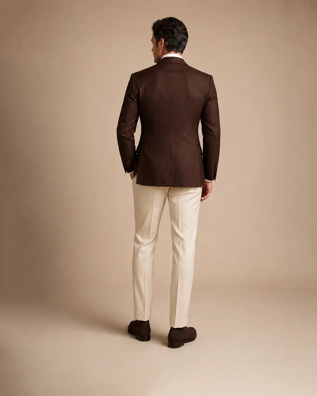 Chocolate Brown Pinstripe Double-Breasted Blazer