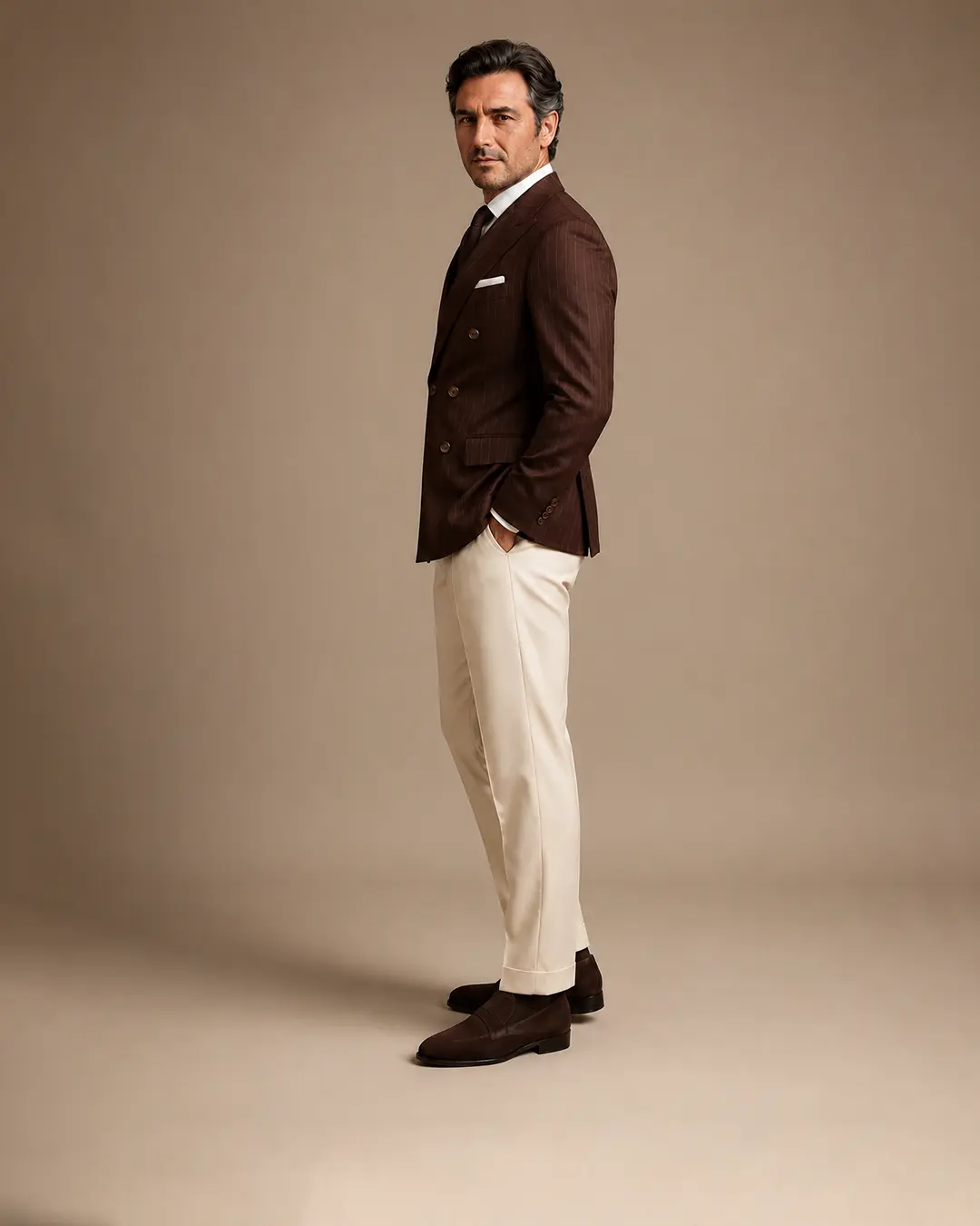Chocolate Brown Pinstripe Double-Breasted Blazer