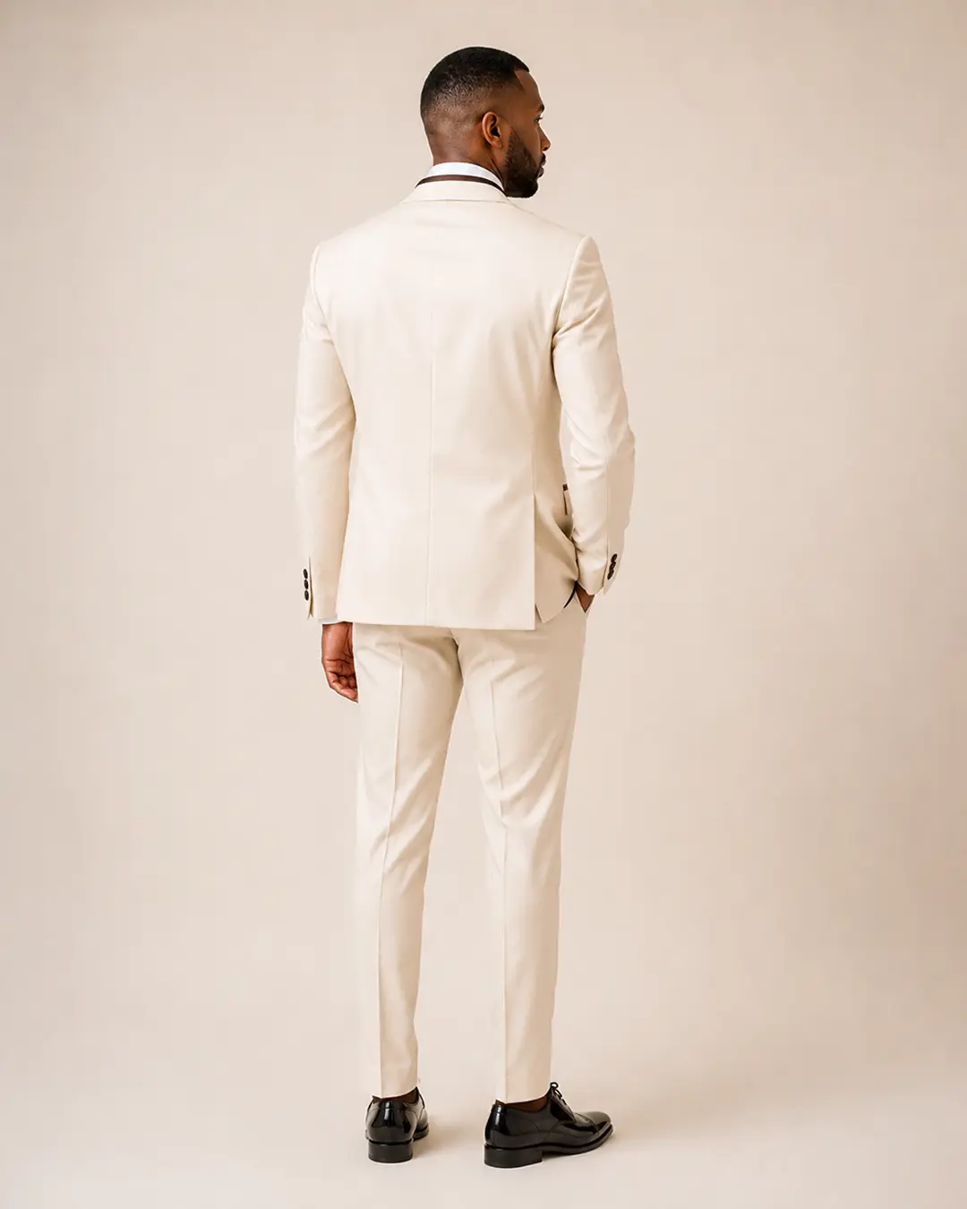 Ivory Brown-Lapel Double-Breasted Tuxedo