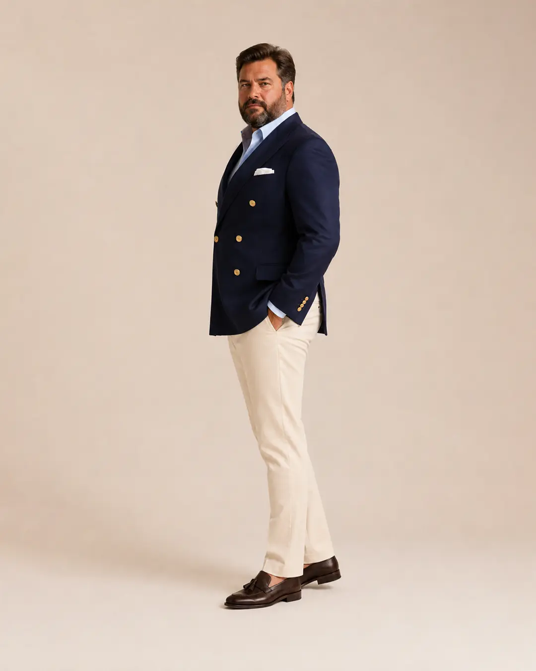 Navy Blue Double-Breasted Blazer