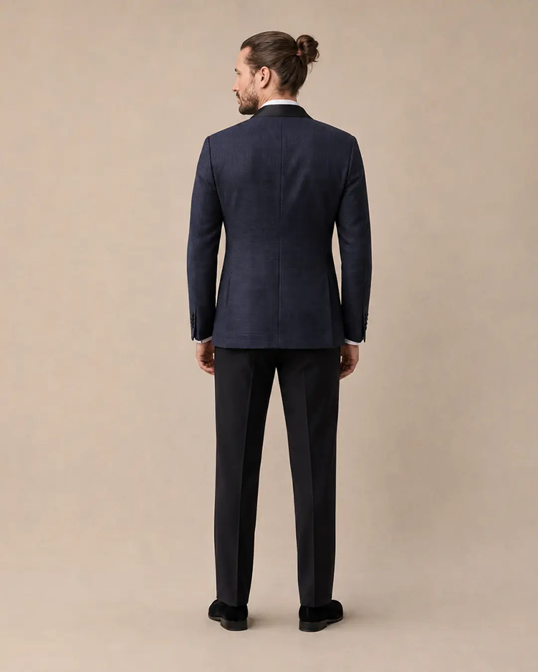 Navy Textured Tuxedo with Black Satin Shawl Lapels