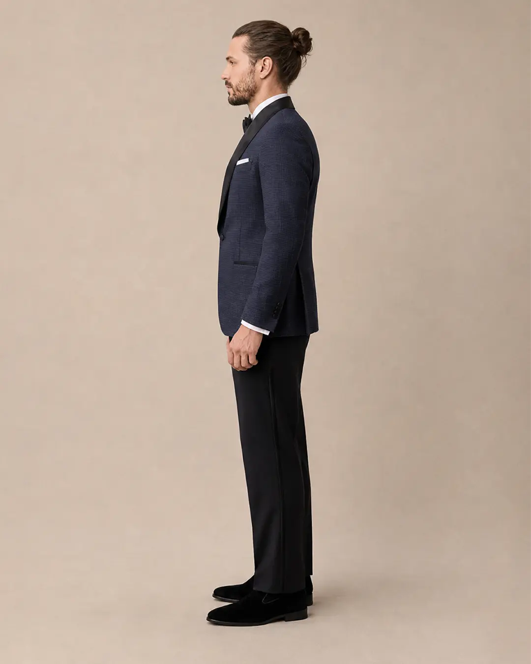 Navy Textured Tuxedo with Black Satin Shawl Lapels