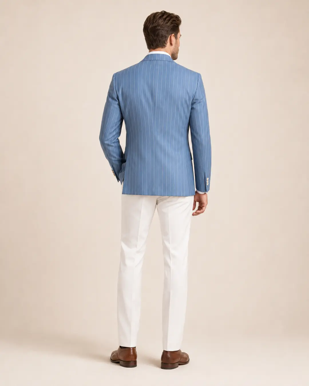 Sky Blue Pinstripe Double-Breasted Blazer