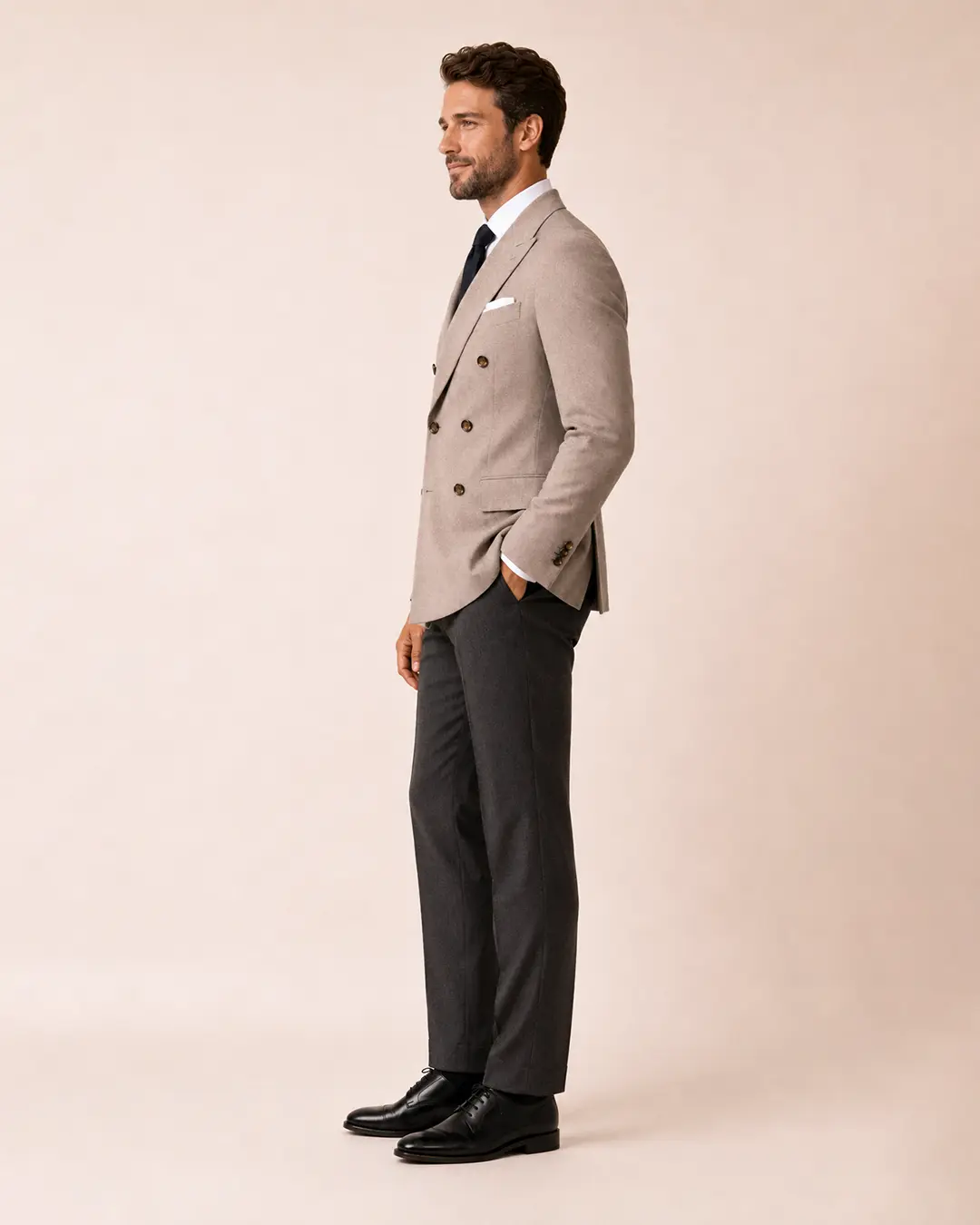 Taupe Beige Double-Breasted Blazer