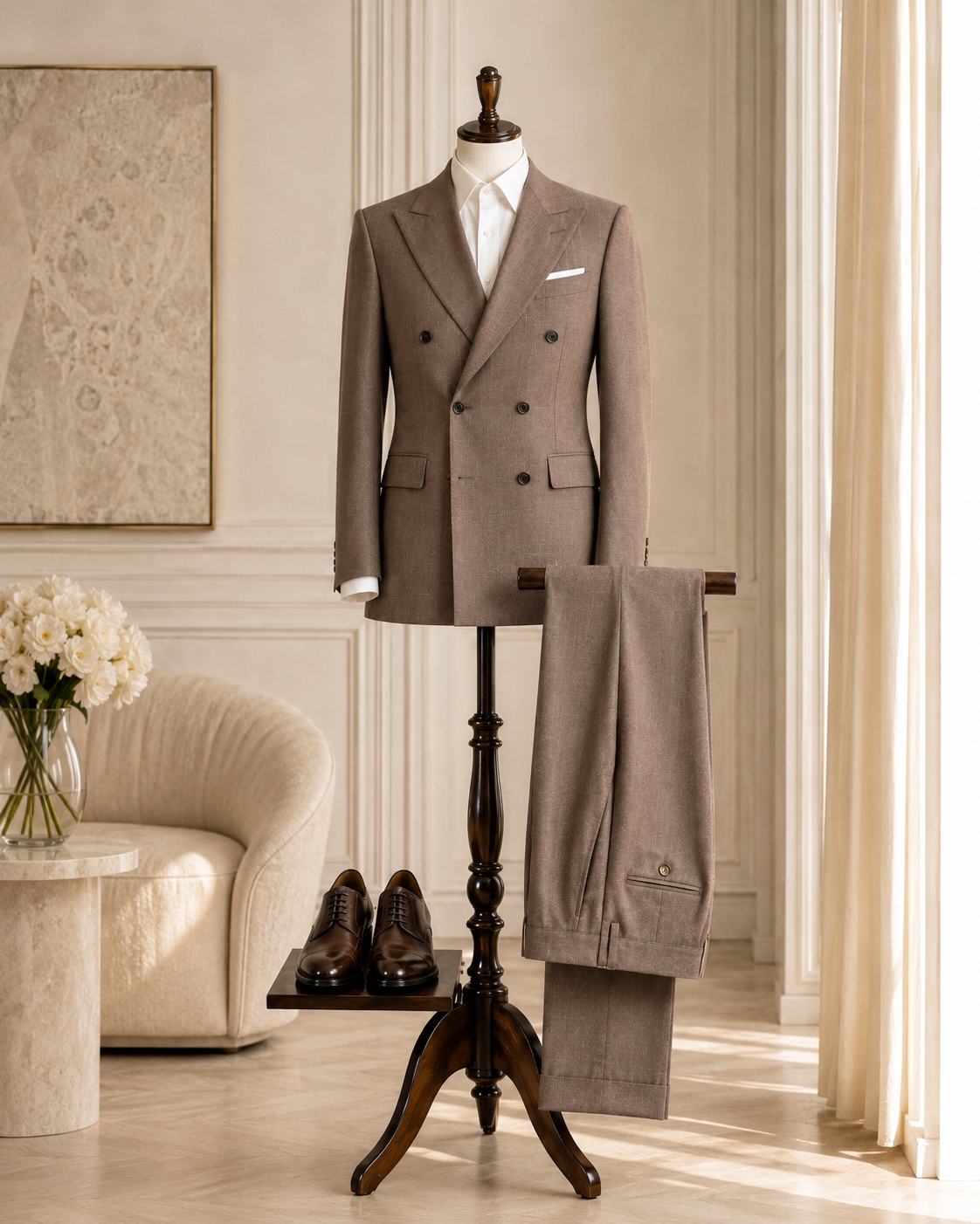 Bespoke suit on display — starting price THB 6000