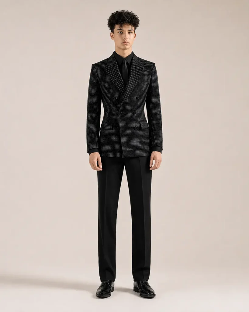 Black Dotted Double-Breasted Suit