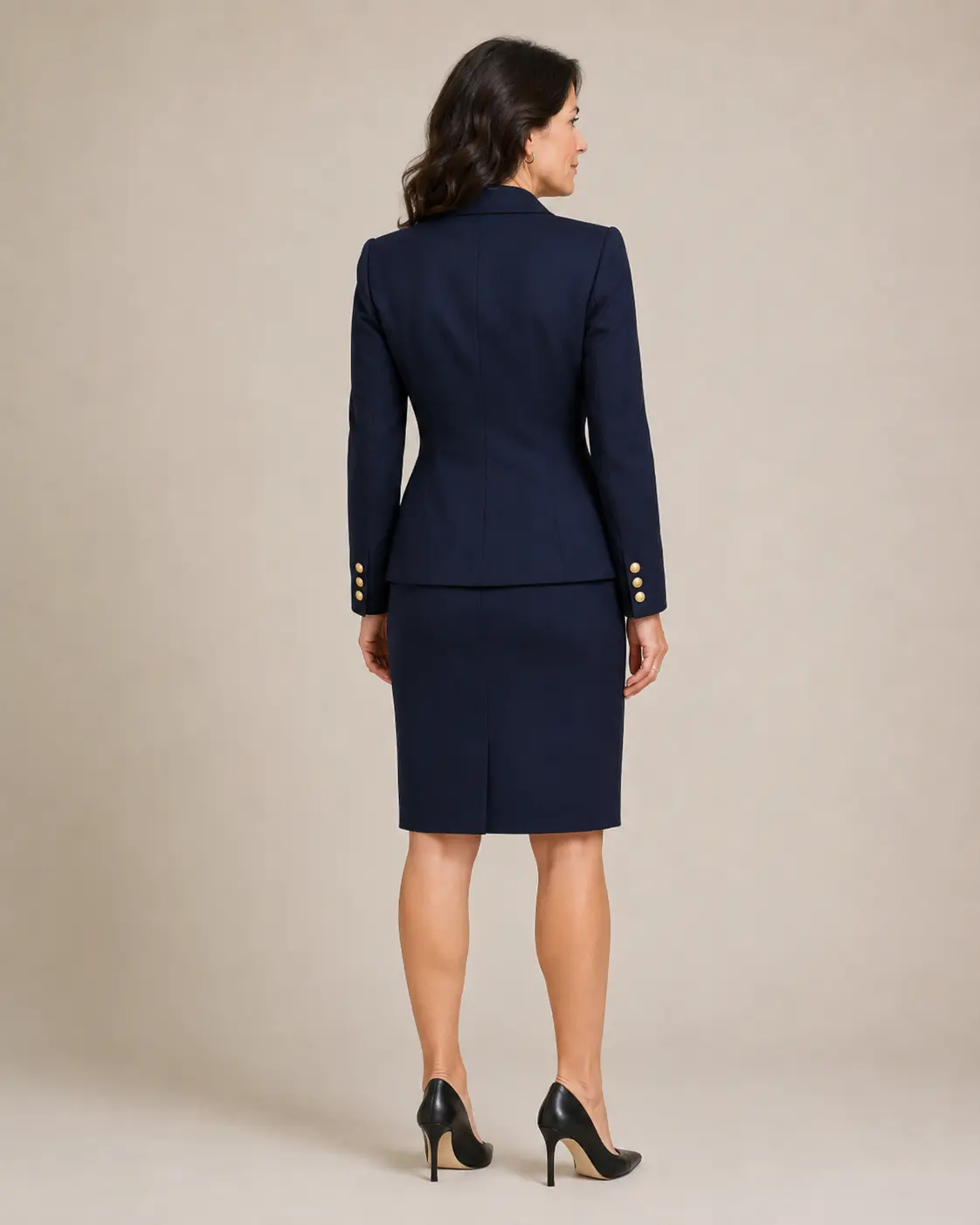 Navy Double-Breasted Skirt Suit