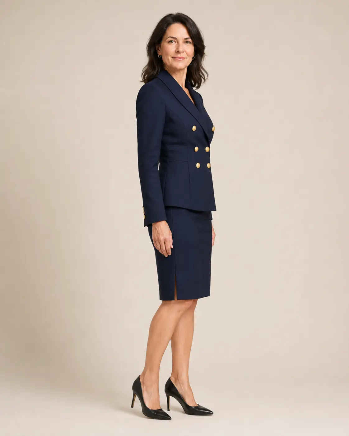 Navy Double-Breasted Skirt Suit