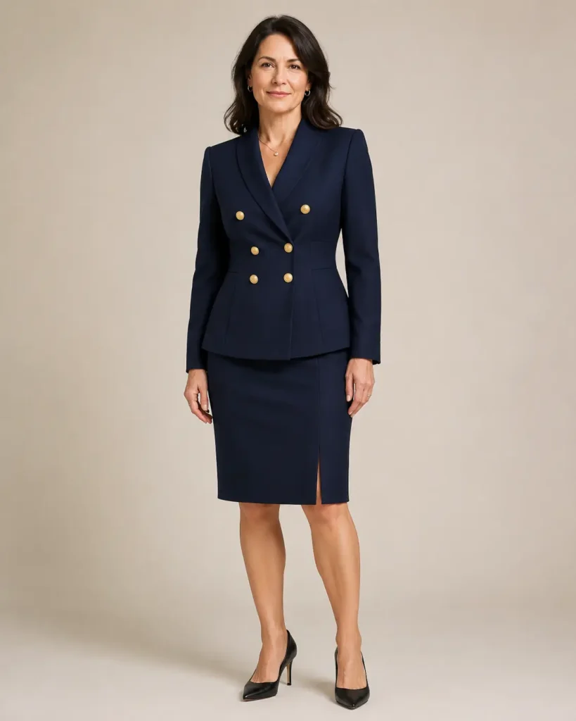 Navy Double-Breasted Skirt Suit