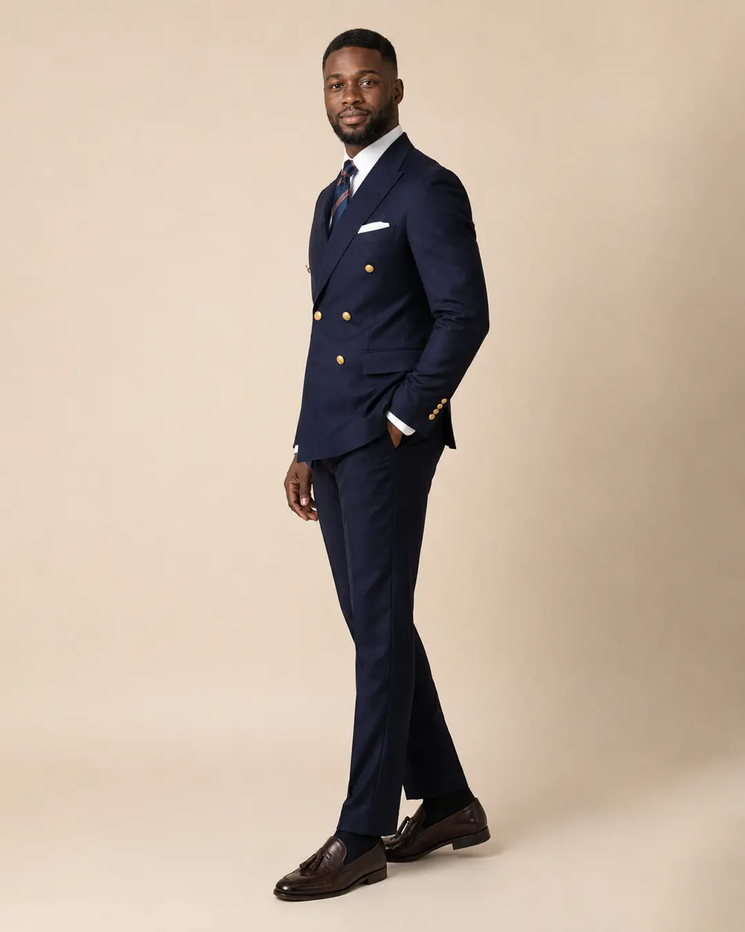 Navy Double-Breasted Suit with Gold Buttons
