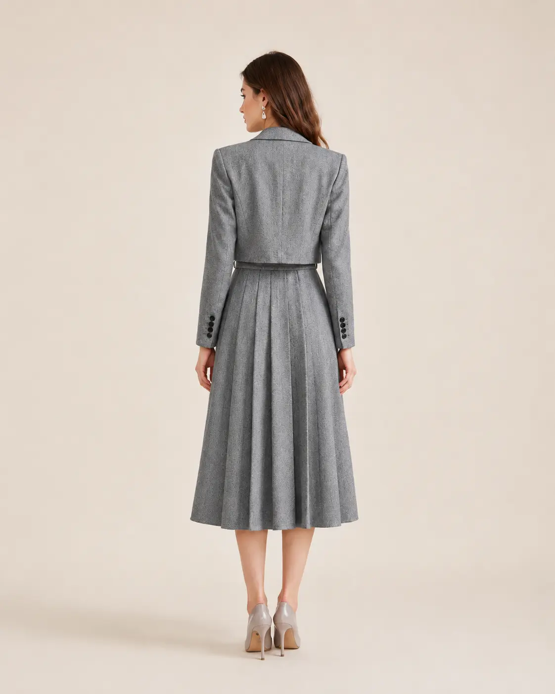 Grey Blazer & Pleated Skirt Suit