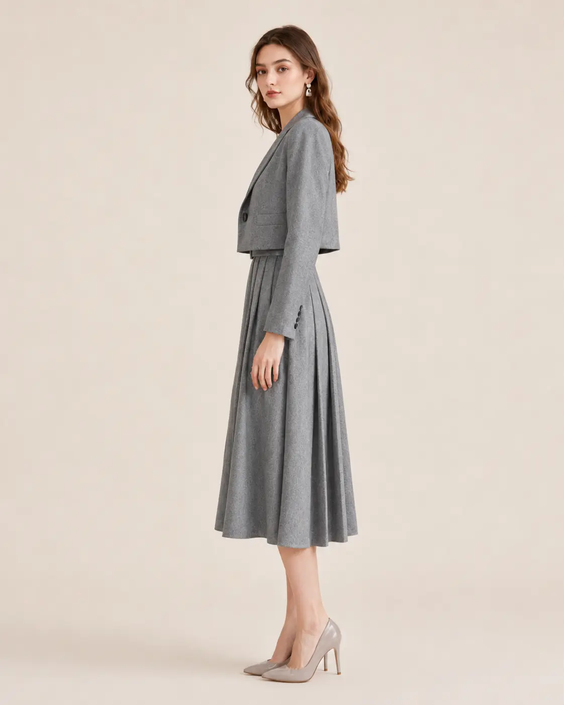 Grey Blazer & Pleated Skirt Suit
