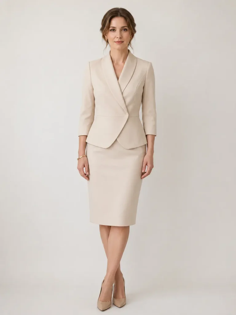 Ivory Wrap-Front Tailored Skirt Suit