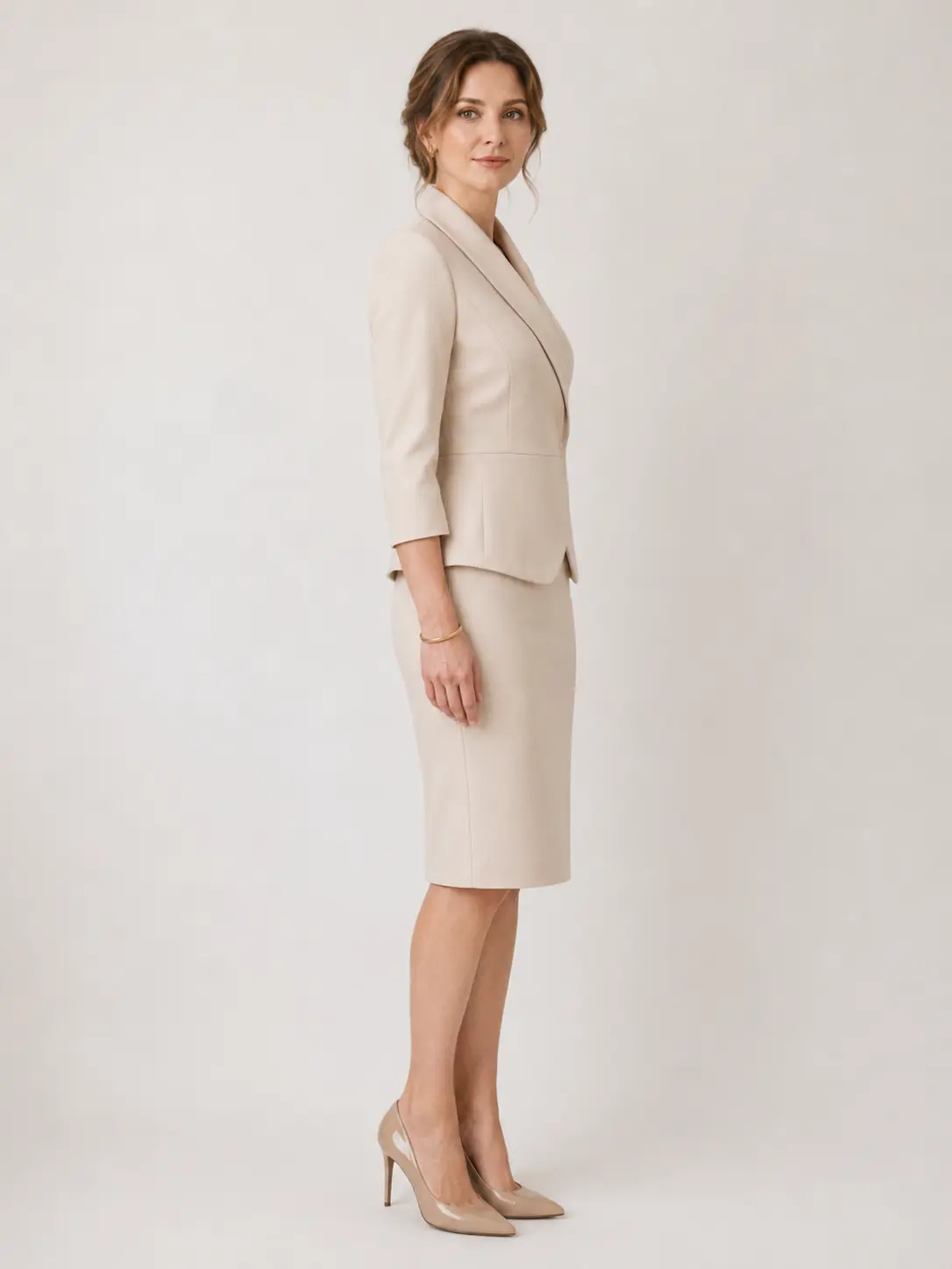 Ivory Wrap-Front Tailored Skirt Suit