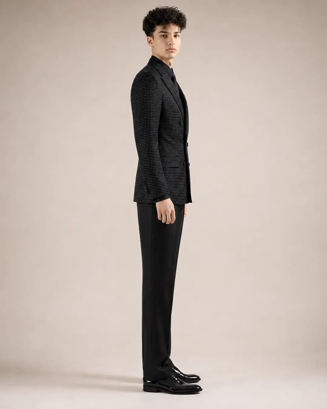 Black Dotted Double-Breasted Suit