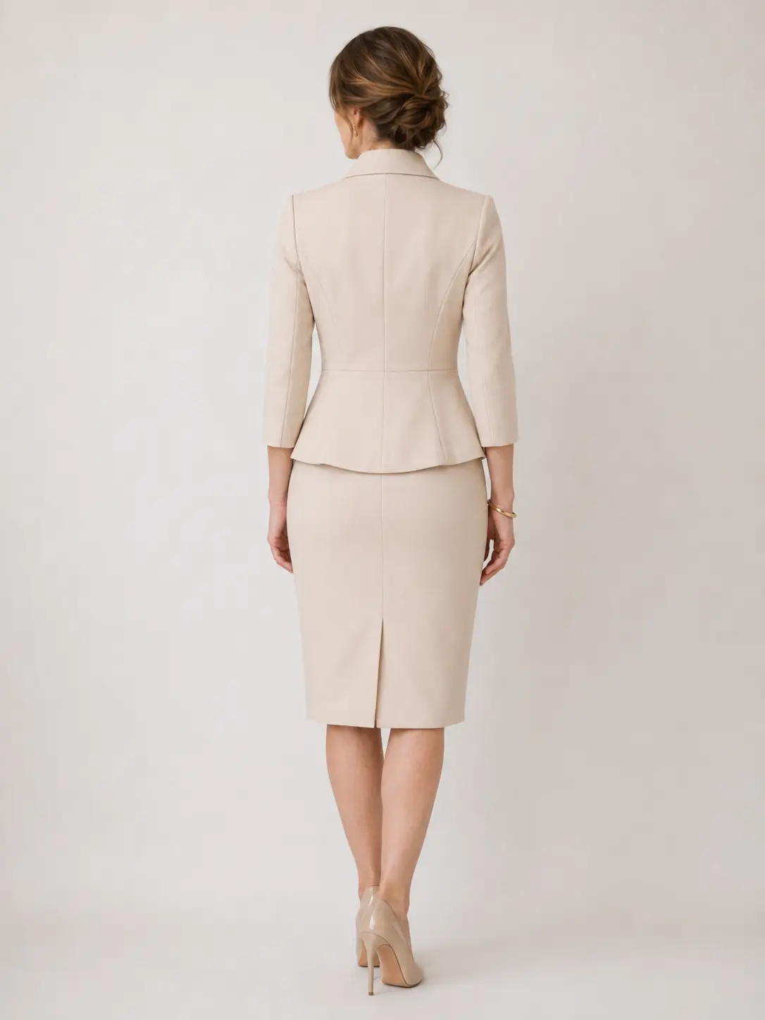 Ivory Wrap-Front Tailored Skirt Suit