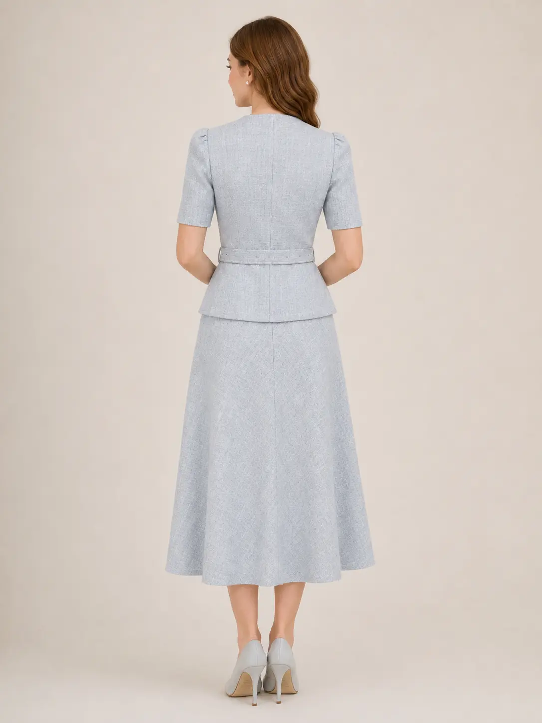 Powder Blue Belted Peplum Skirt Suit