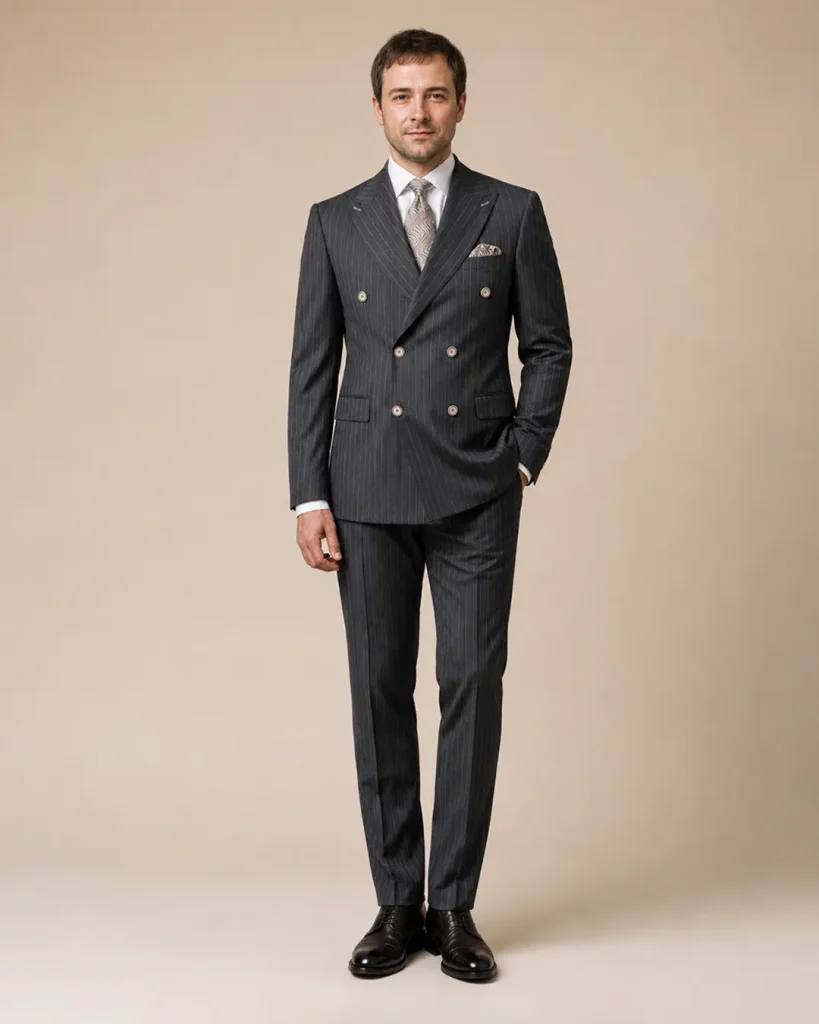 Charcoal Pinstripe Double-Breasted Suit