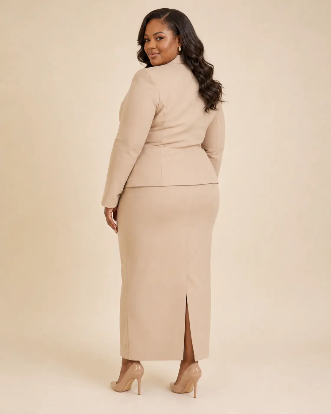 Beige Single-Button Skirt Suit