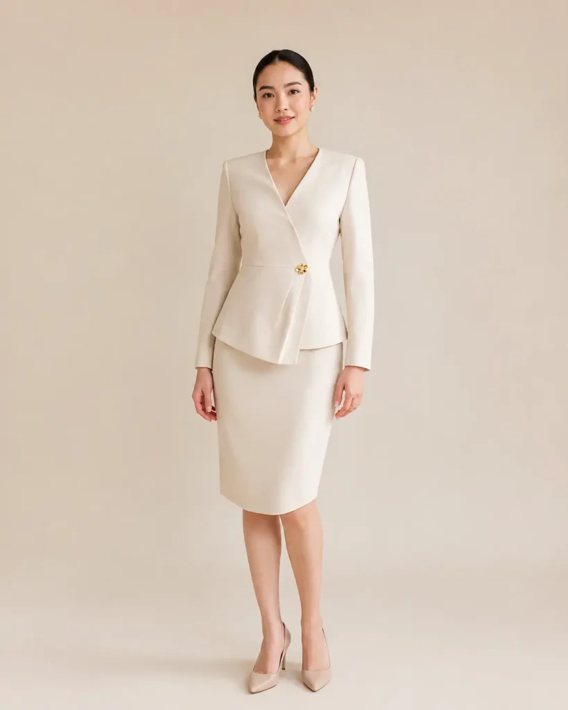 Ivory Wrap-Front Skirt Suit