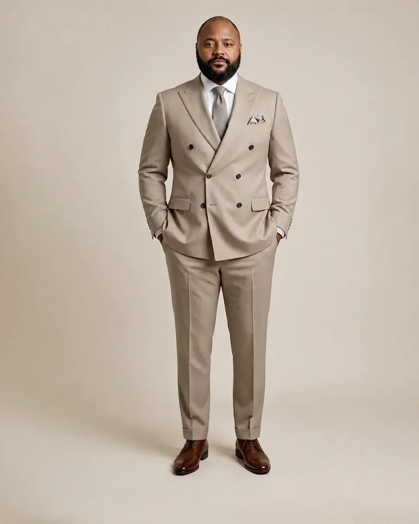 Beige Double-Breasted Suit