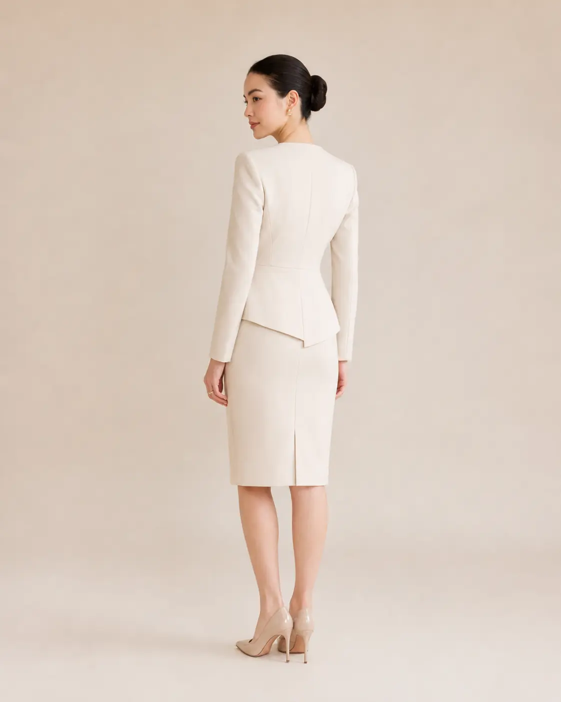Ivory Wrap-Front Skirt Suit