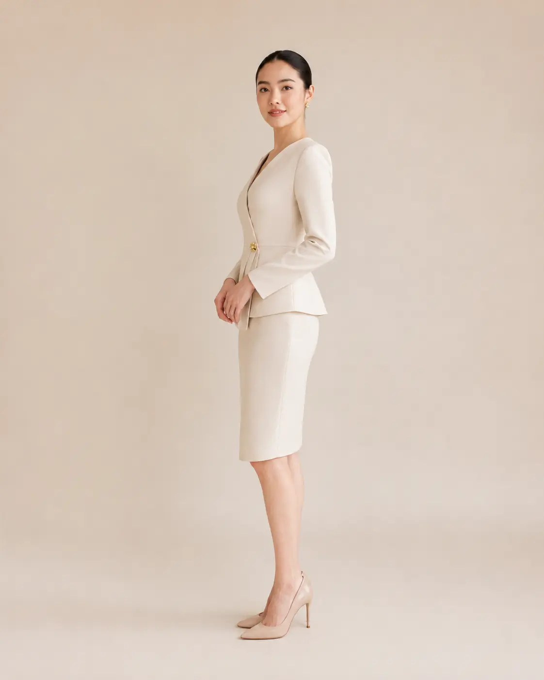 Ivory Wrap-Front Skirt Suit