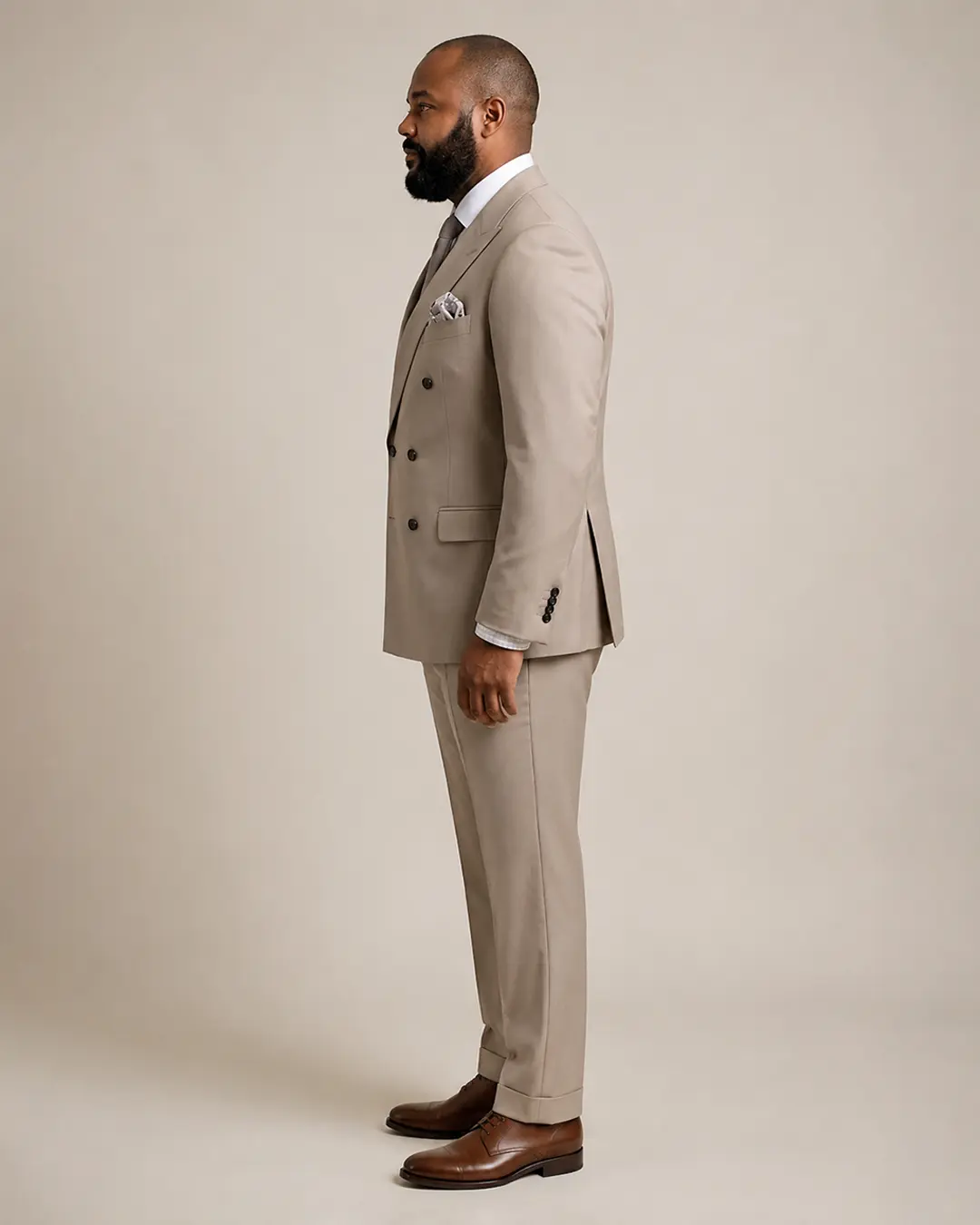 Beige Double-Breasted Suit