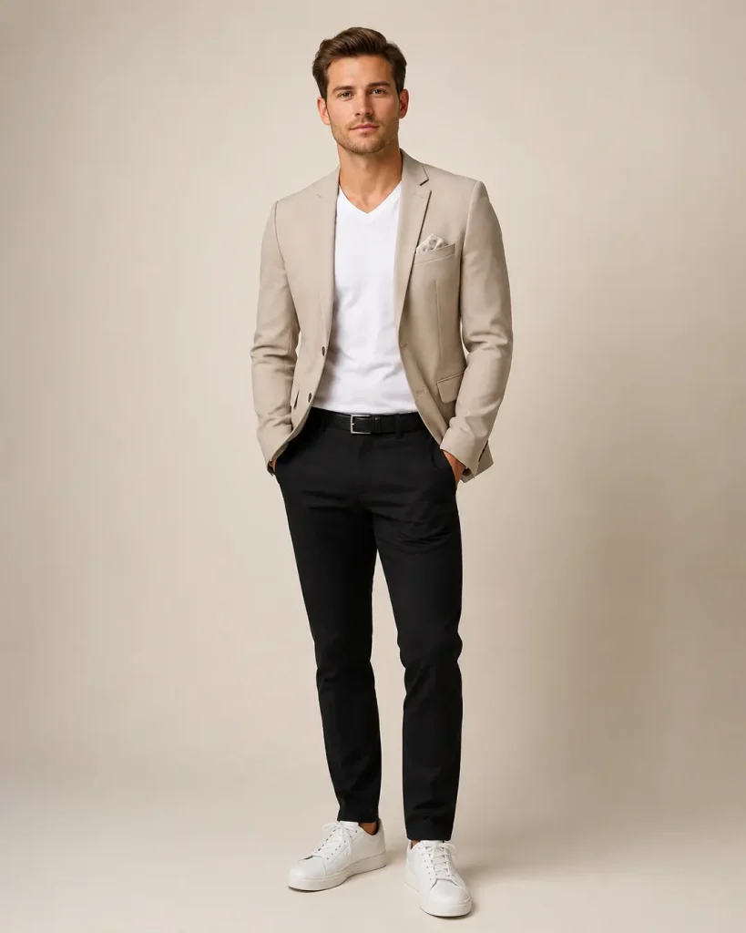 Beige Notch-Lapel Blazer