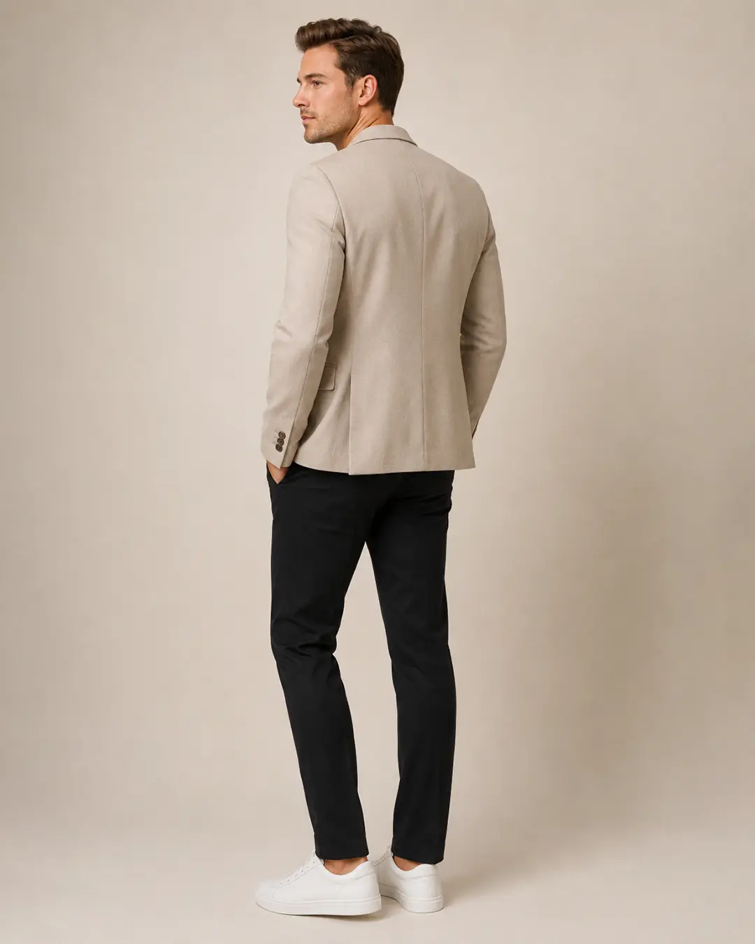 Beige Notch-Lapel Blazer