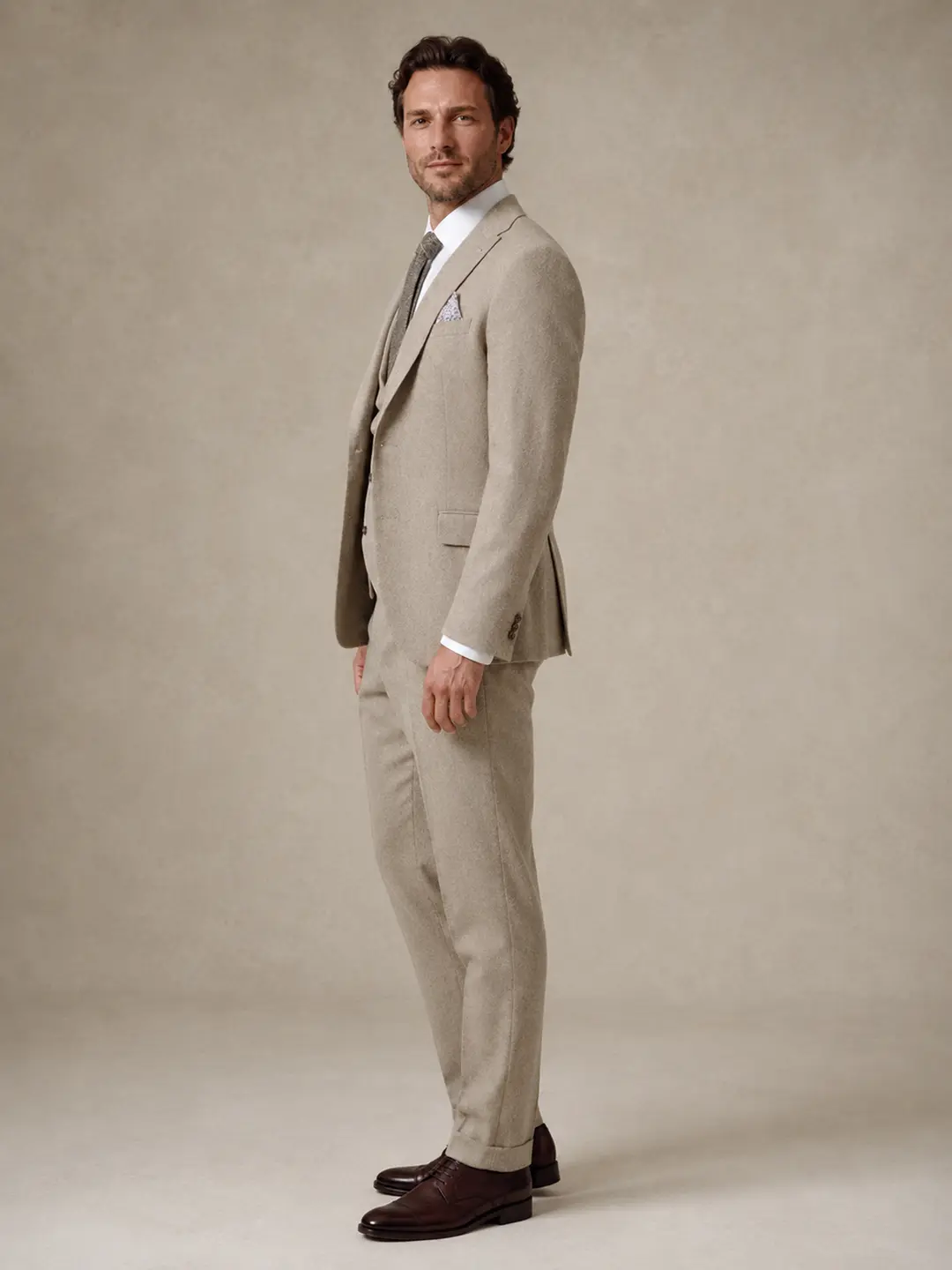 Beige Three-Piece Suit