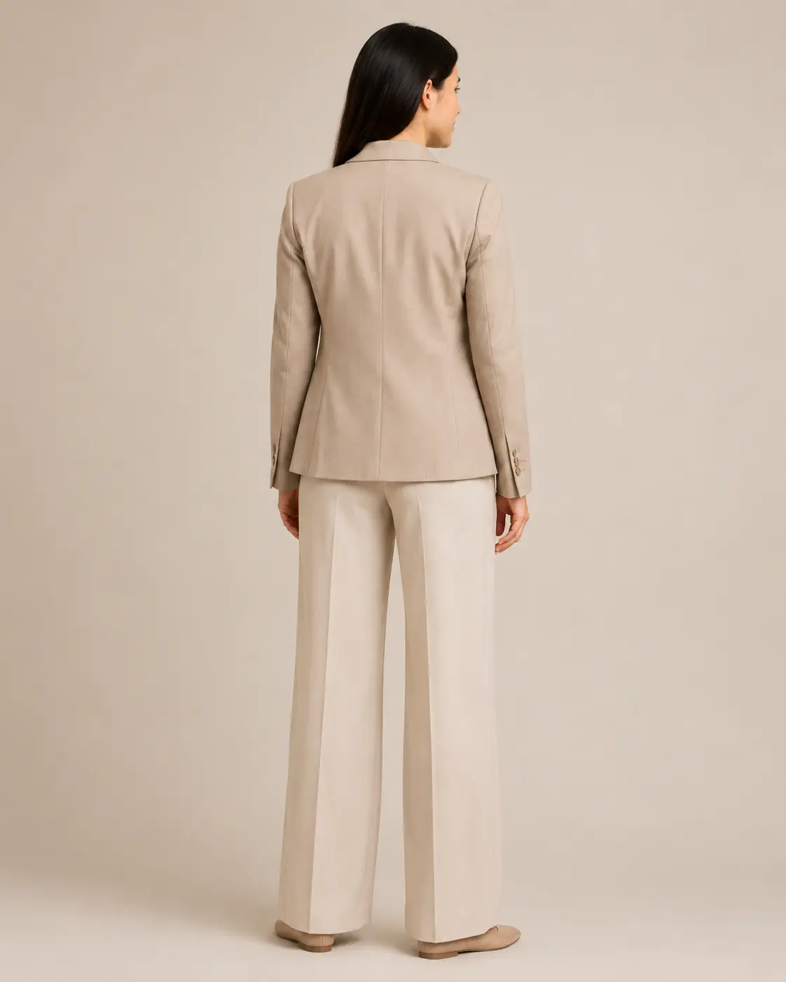 Beige Single-Breasted Tailored Blazer
