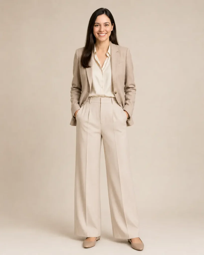 Beige Single-Breasted Tailored Blazer