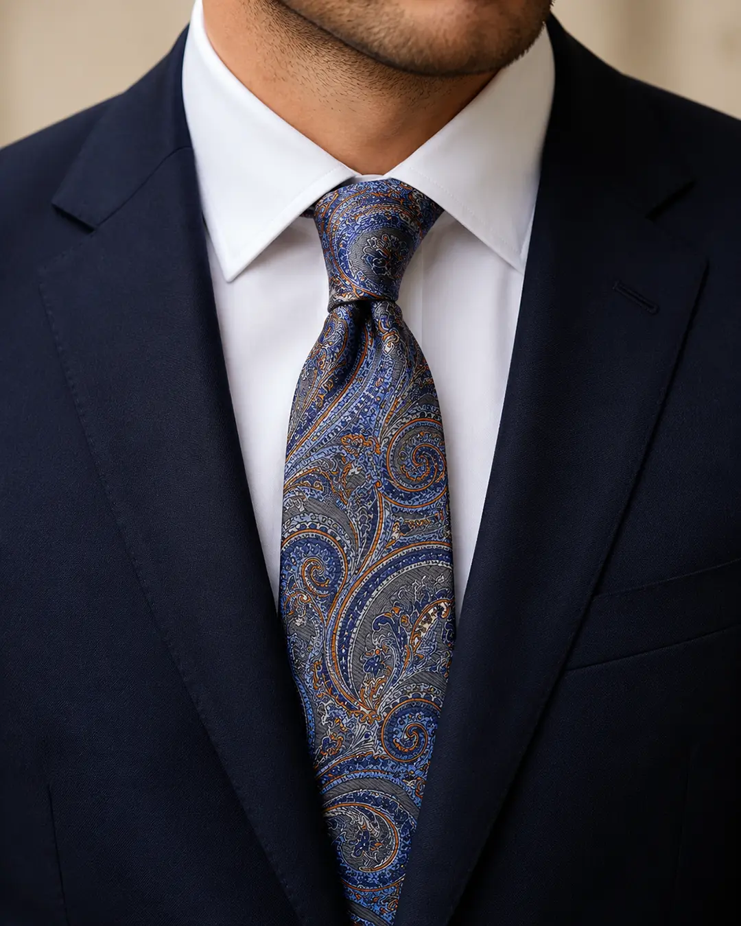 Blue Grey Paisley Pattern Tie