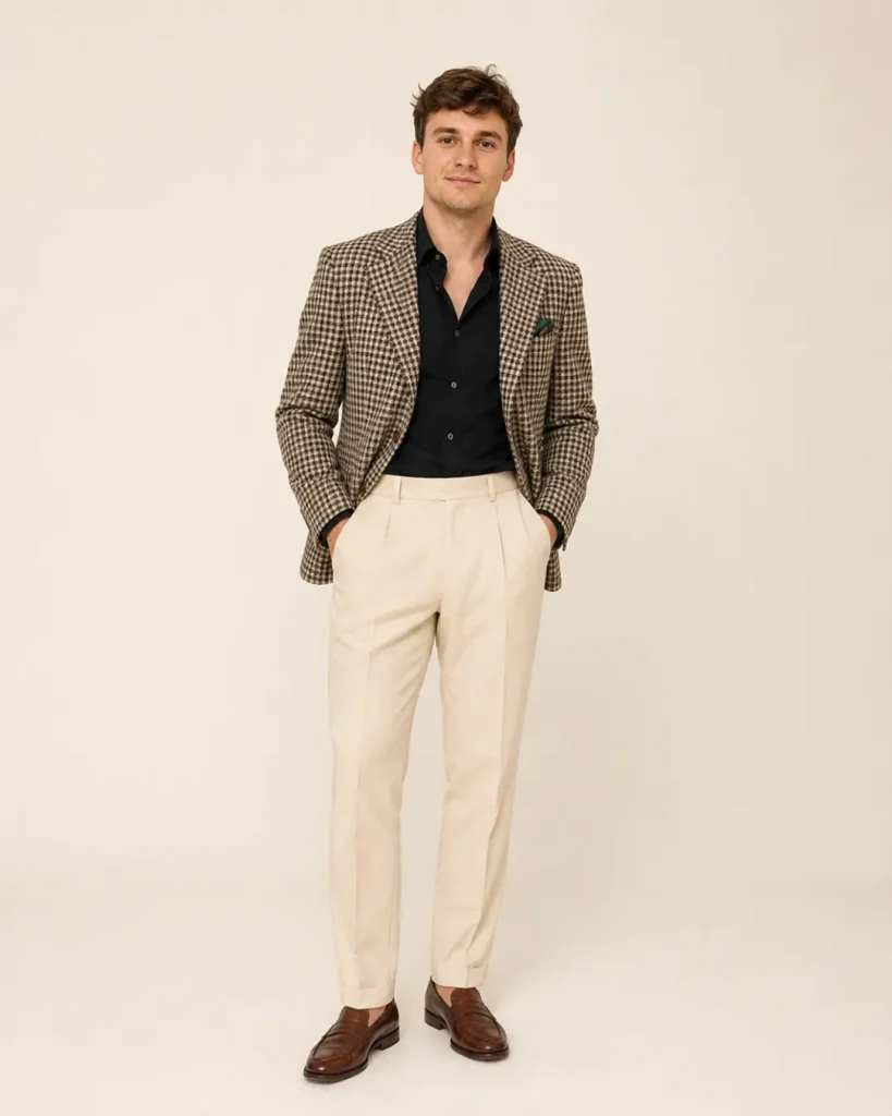 Brown Houndstooth Notch-Lapel Blazer