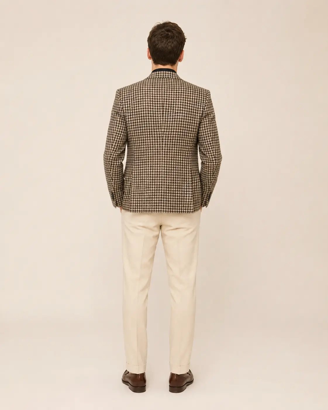 Brown Houndstooth Notch-Lapel Blazer