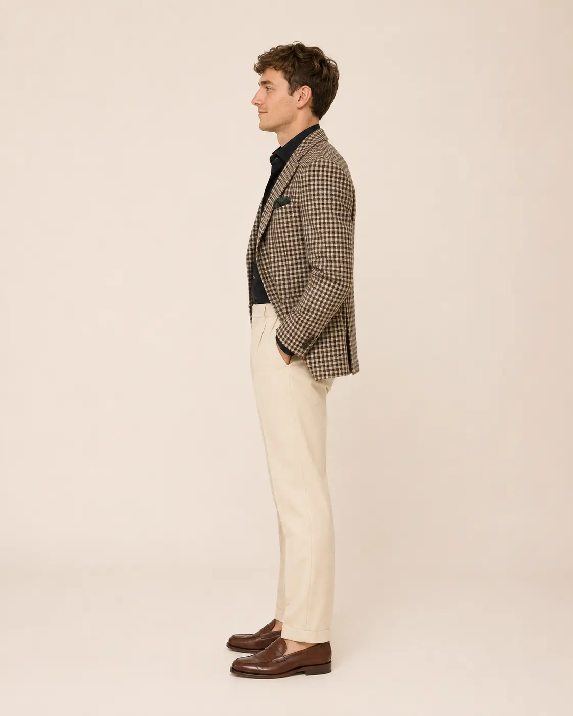 Brown Houndstooth Notch-Lapel Blazer
